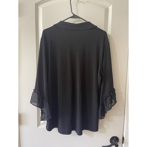 Susan Graver Women’s Size Large Black Blouse Ruffle Trim Career - Picture 3 of 9